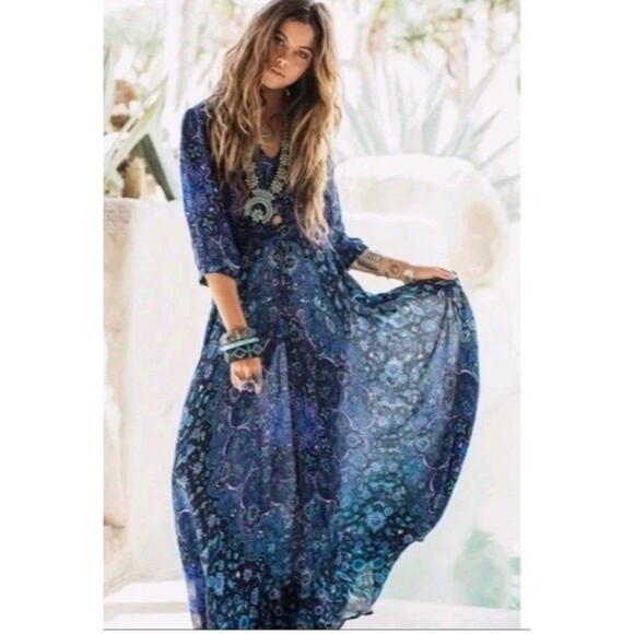 Rare Spell Kiss the Sky Gown Bluejay Boho Indie Gypsy Fairy Maxi Dress XS